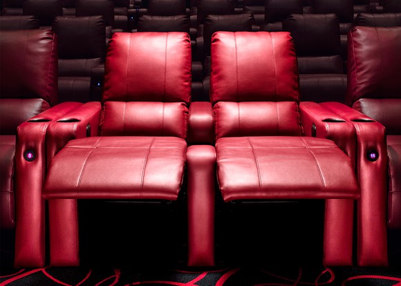 Reclining Dolby Cinema seats at AMC Lake in The Hills 12 in Illinois.