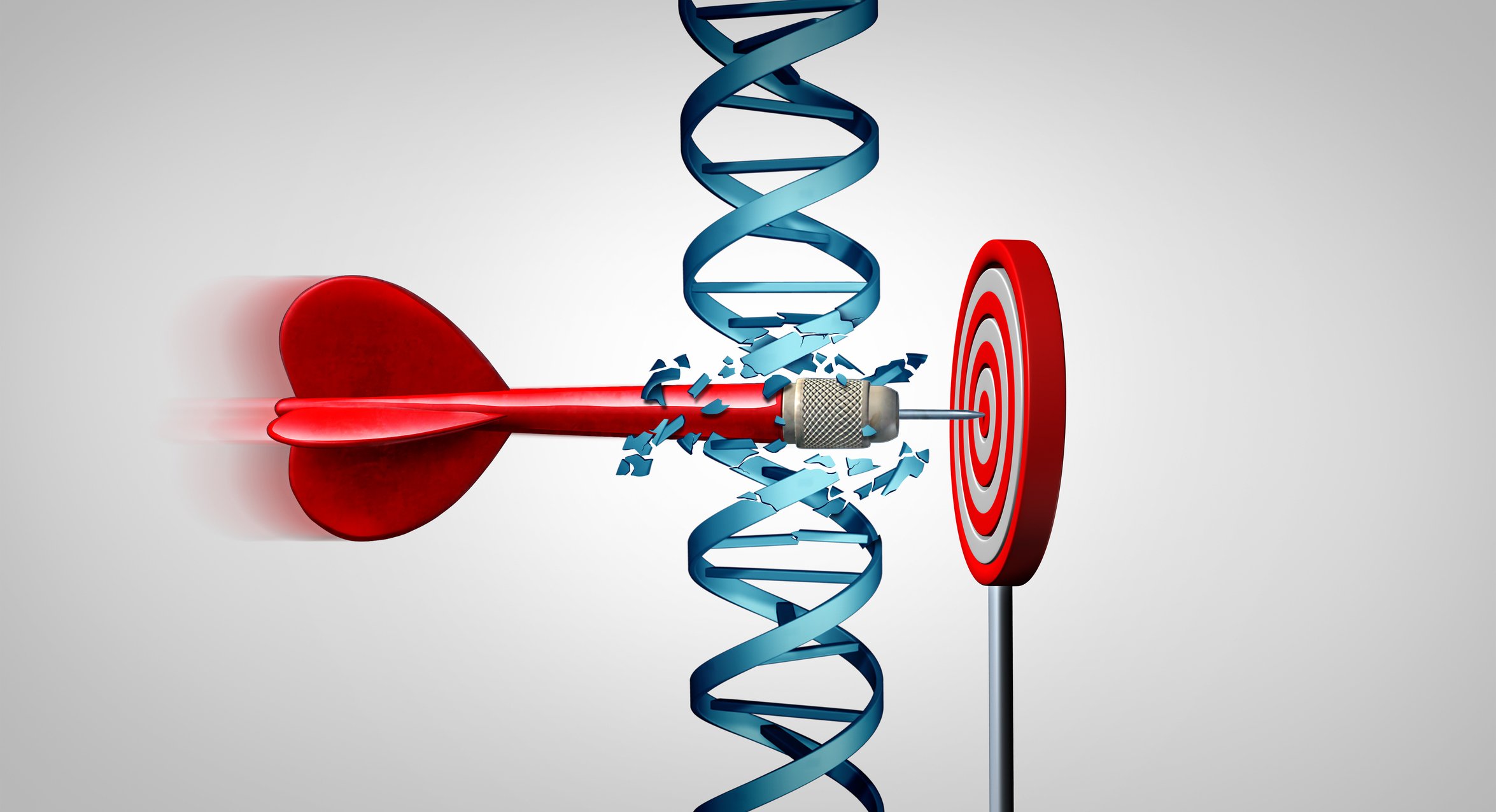 Dart going through DNA helix to hit bull's-eye.