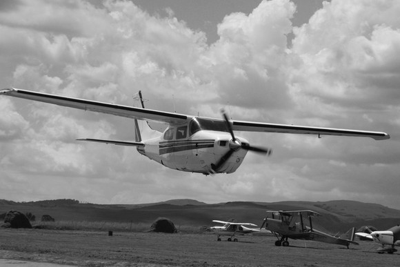 Cessna in black and white
