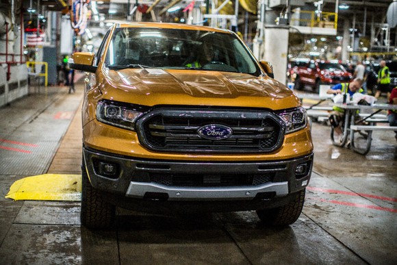 Front end of Ford's 2019 Ranger midsize truck