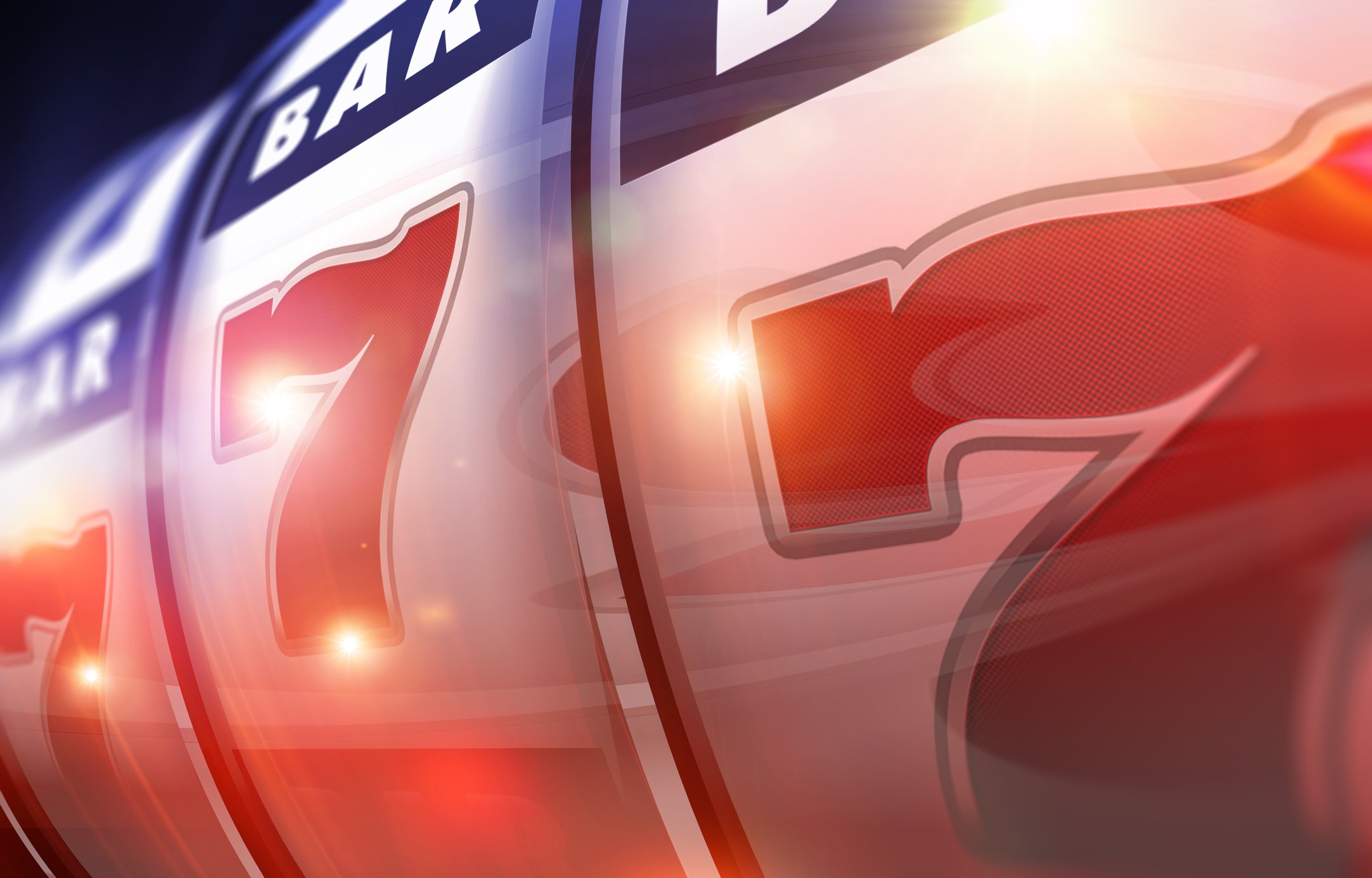 Three sevens on a slot machine.