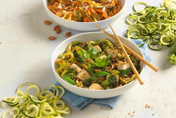 A collection of bowls of noodles from Noodles & Co.