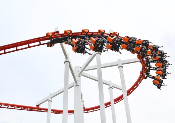 Riders upside down on a rollercoaster