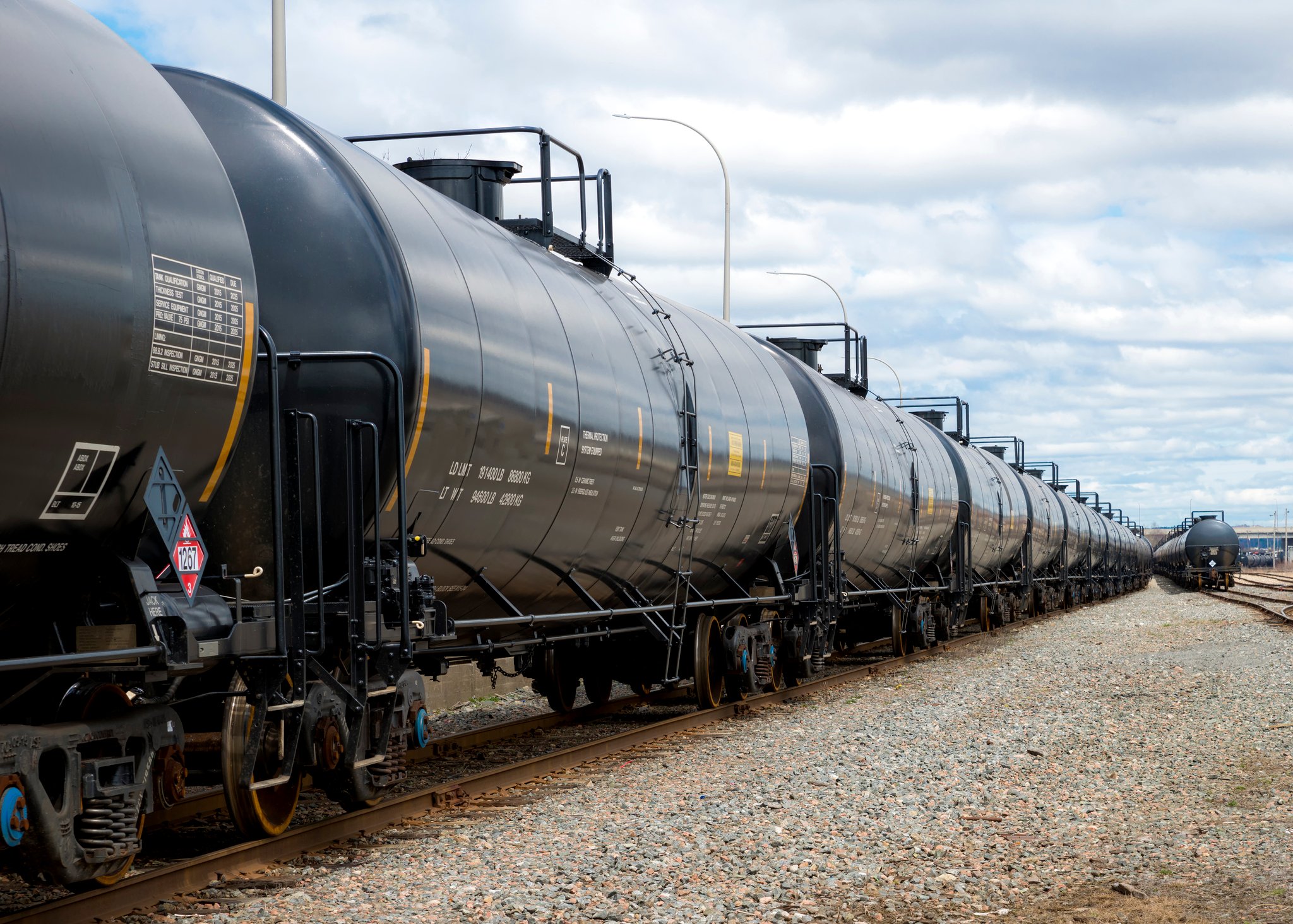 A line of oil tank cars.