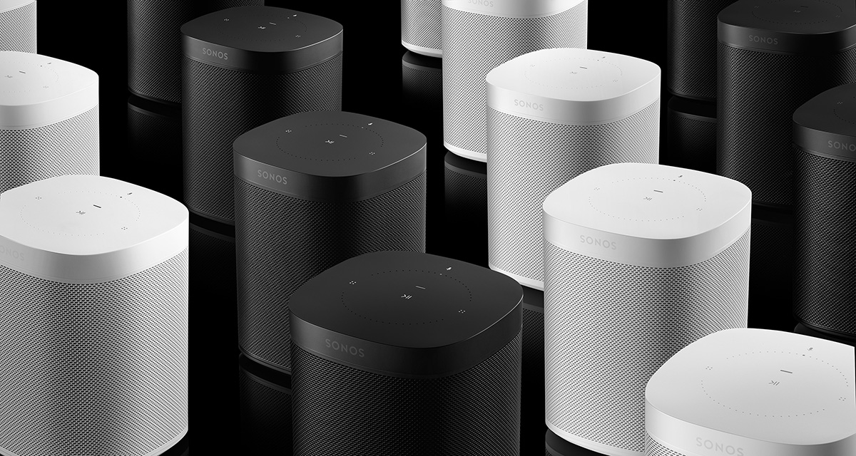 Black and white Sonos One smart speakers.