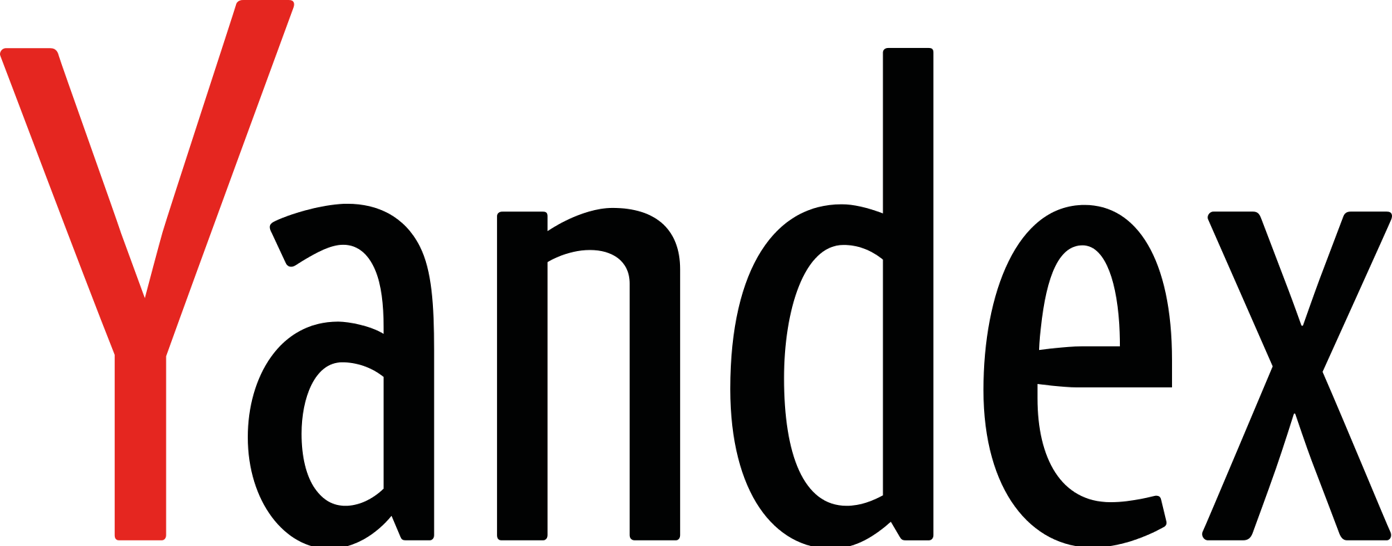 Yandex English logo with red "Y."