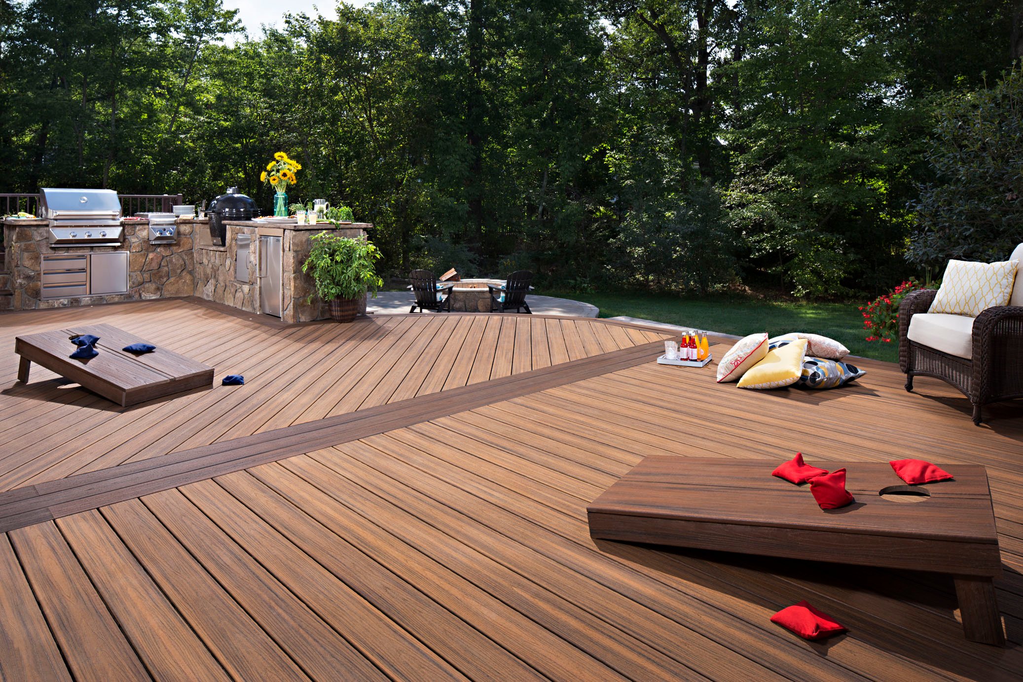 Trex deck with built-in barbeque.