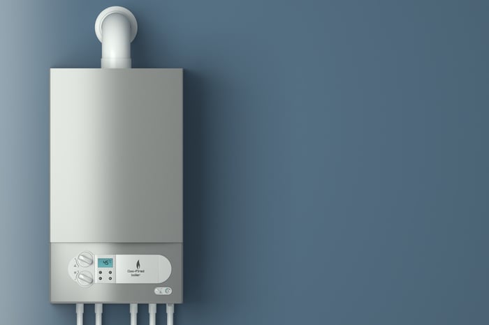 Wall mounted water heater.