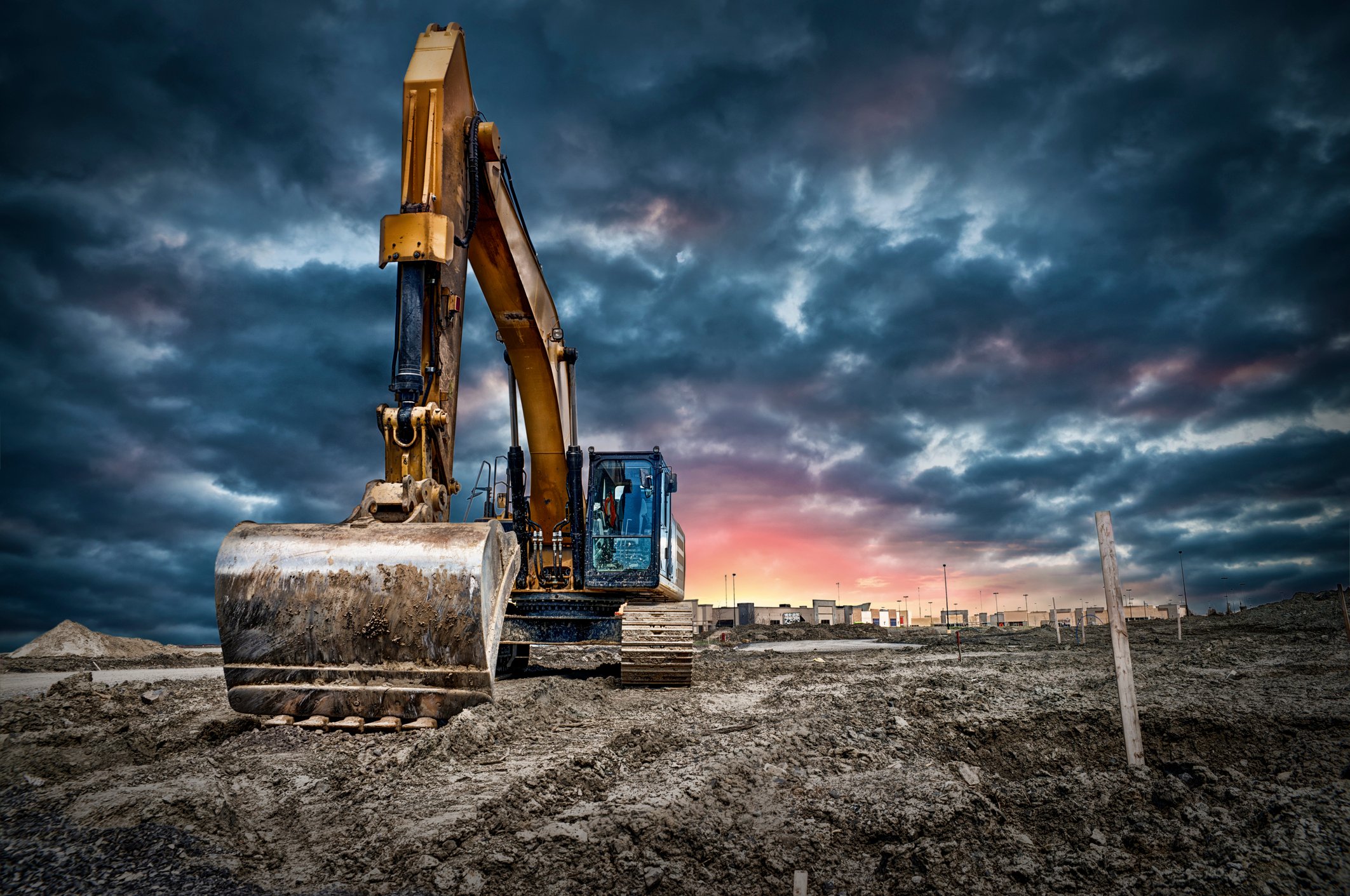 An excavator on a construction site.