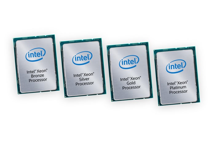 Four Intel Xeon Scalable chips in a row.