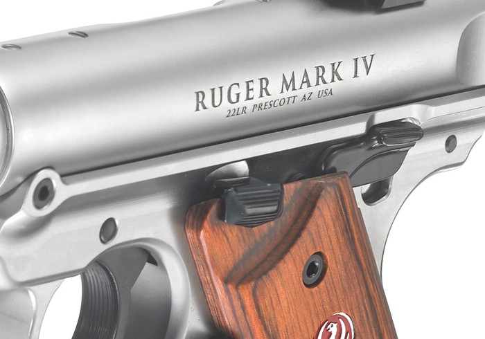 Close-up of a Ruger Mark IV pistol