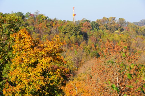 A natural gas drilling rig in Ohio.