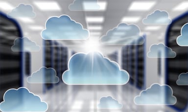Cloud computing icons over a blurred background