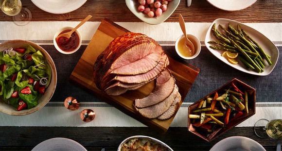A Hormel Curemaster Reserve Ham on a dining table.