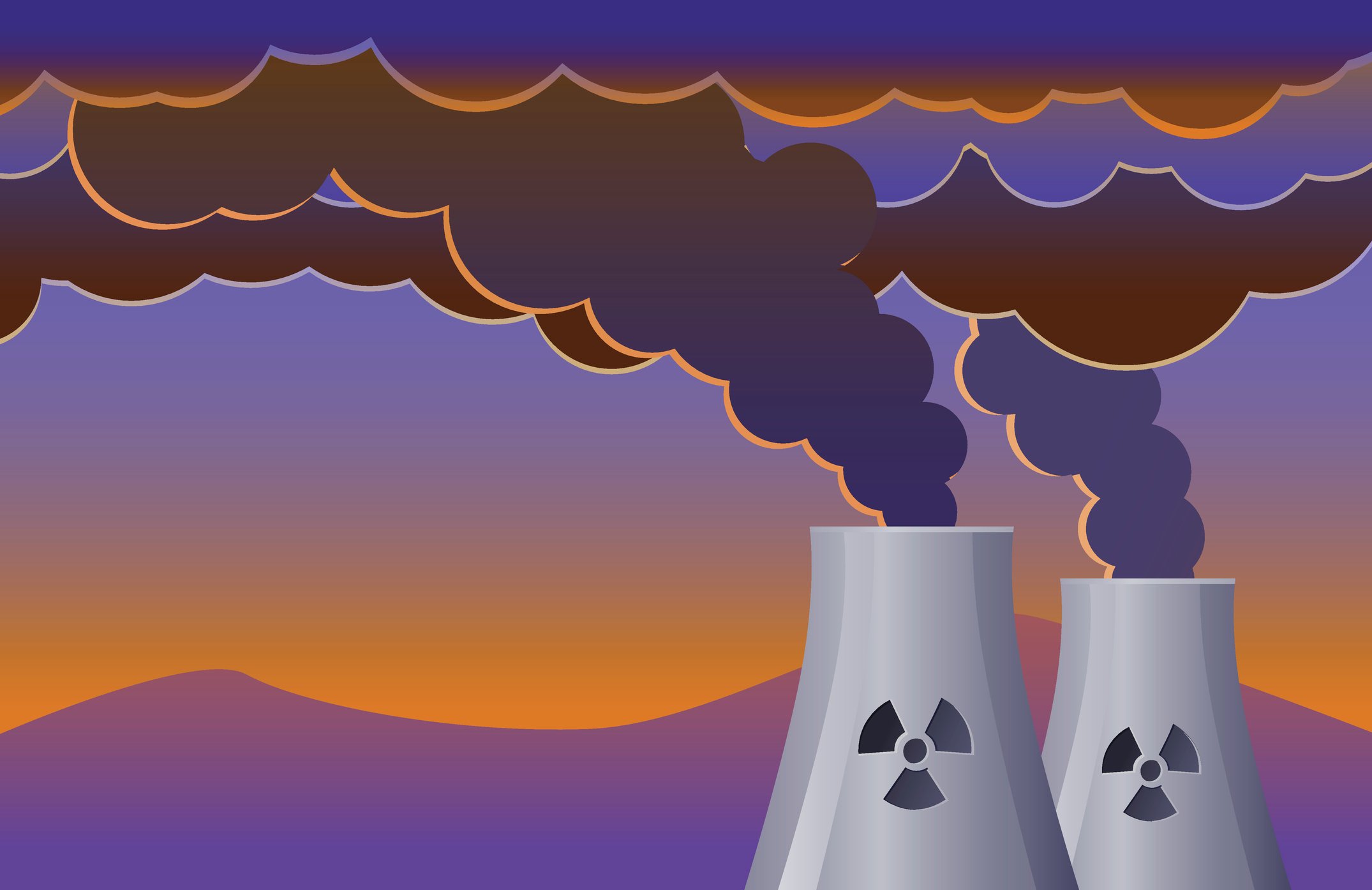 Radioactive symbols on two nuclear power plant towers