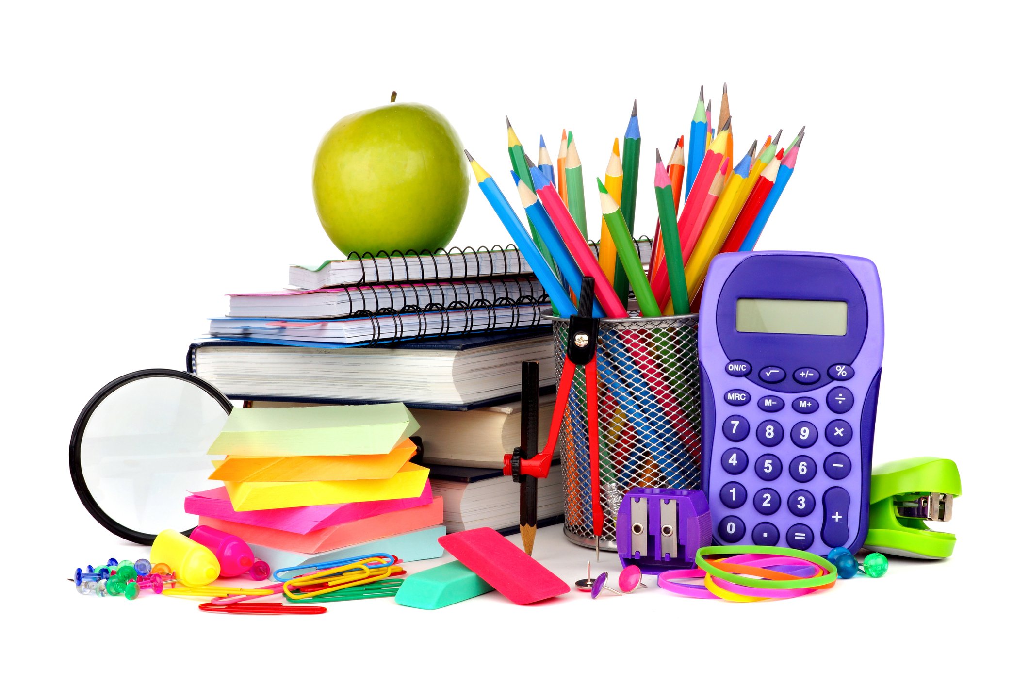 Office supplies in a pile.