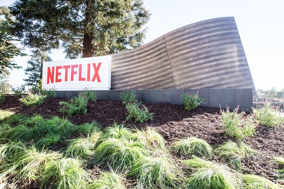 The Netflix logo outside company headquarters
