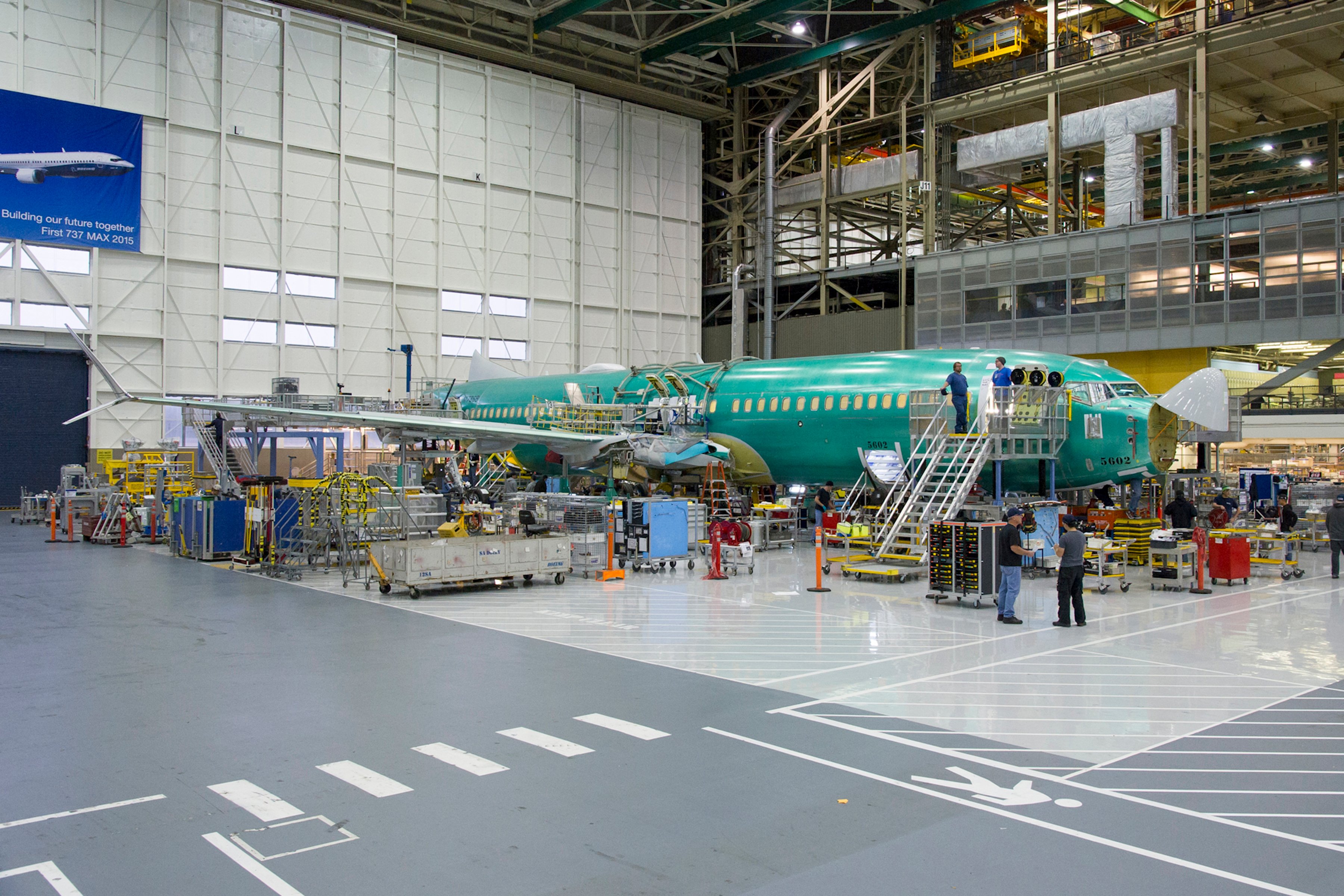 Boeing 737 max fuselage on the assembly line