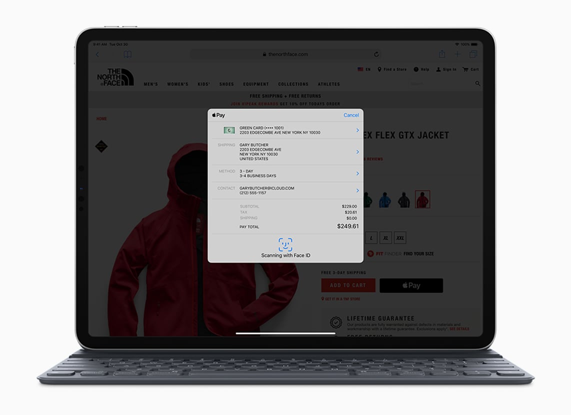 iPad Pro using Face ID for payment authentication.