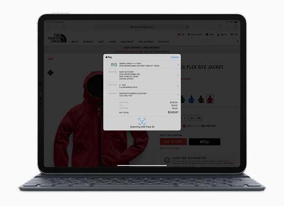 iPad Pro using Face ID for payment authentication.