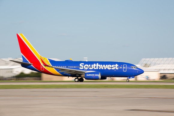 A Southwest jet preparing to land.