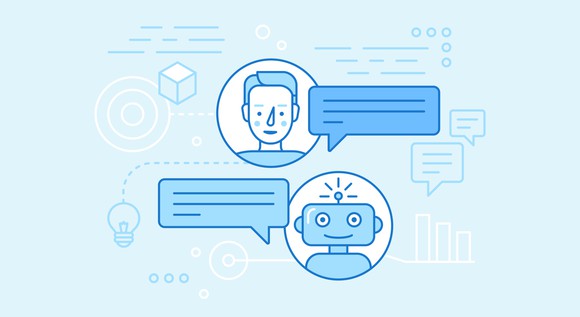 Illustration of person conversing with a chatbot