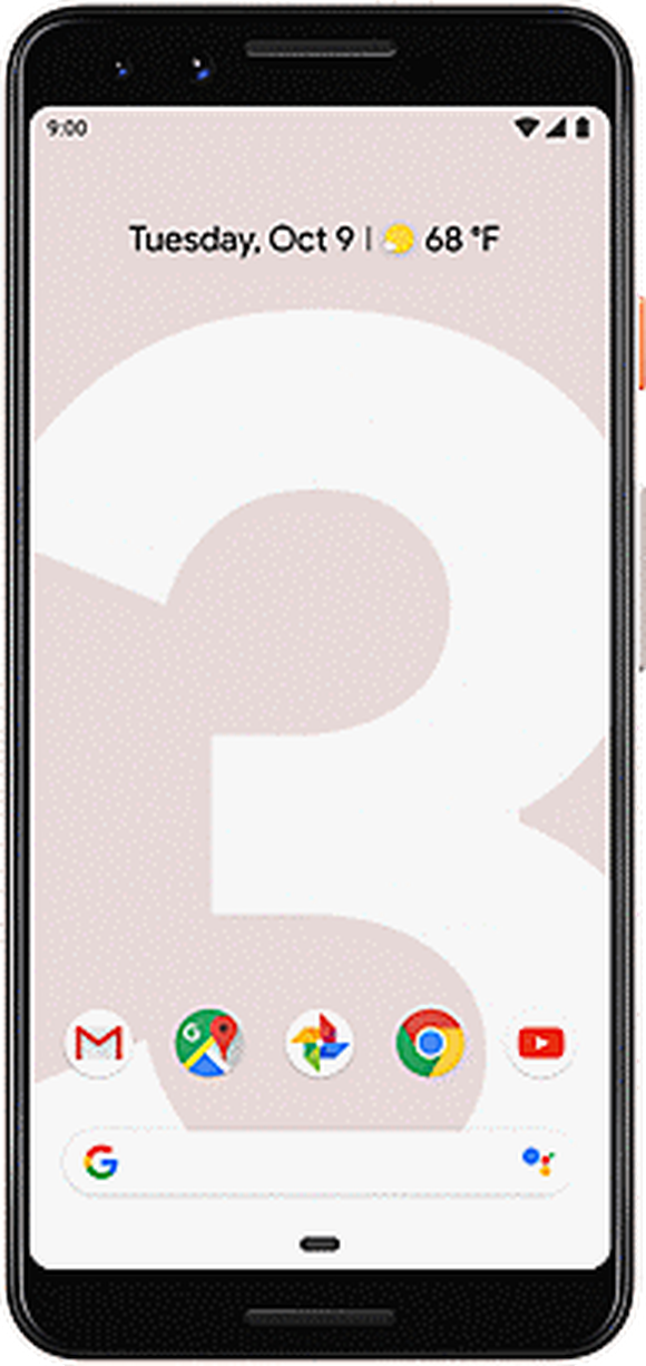 The Pixel 3 displayed in black.