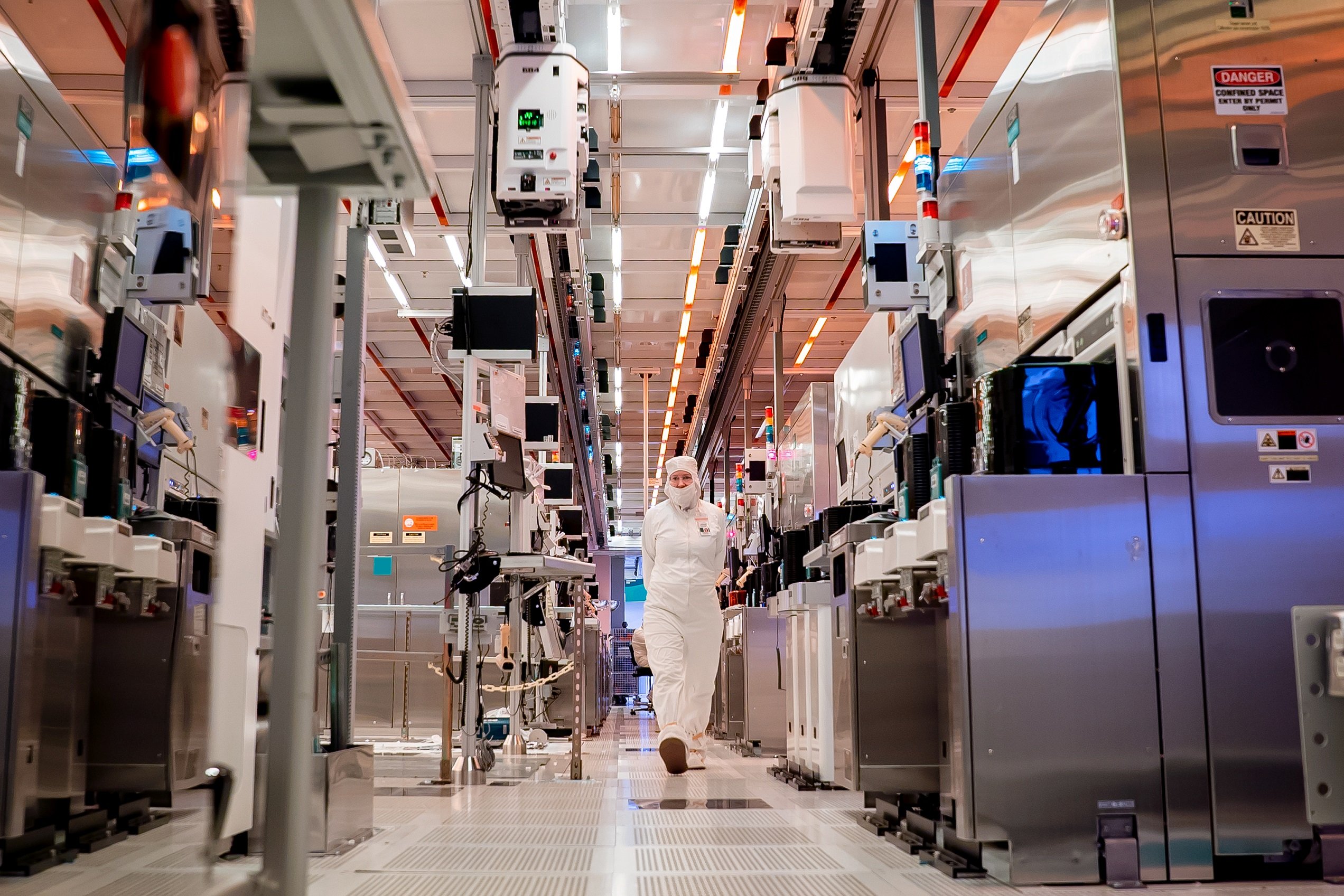 Inside an Intel chip manufacturing plant.