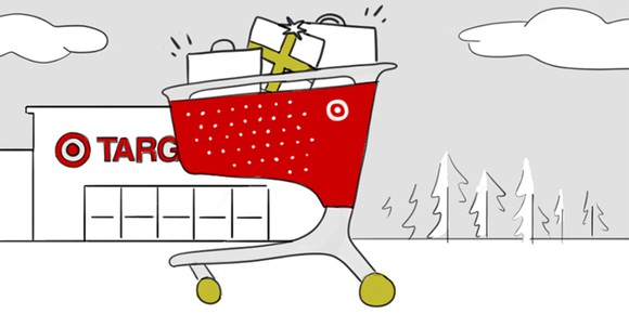 A drawing showing a Target shopping cart in front of a Target store