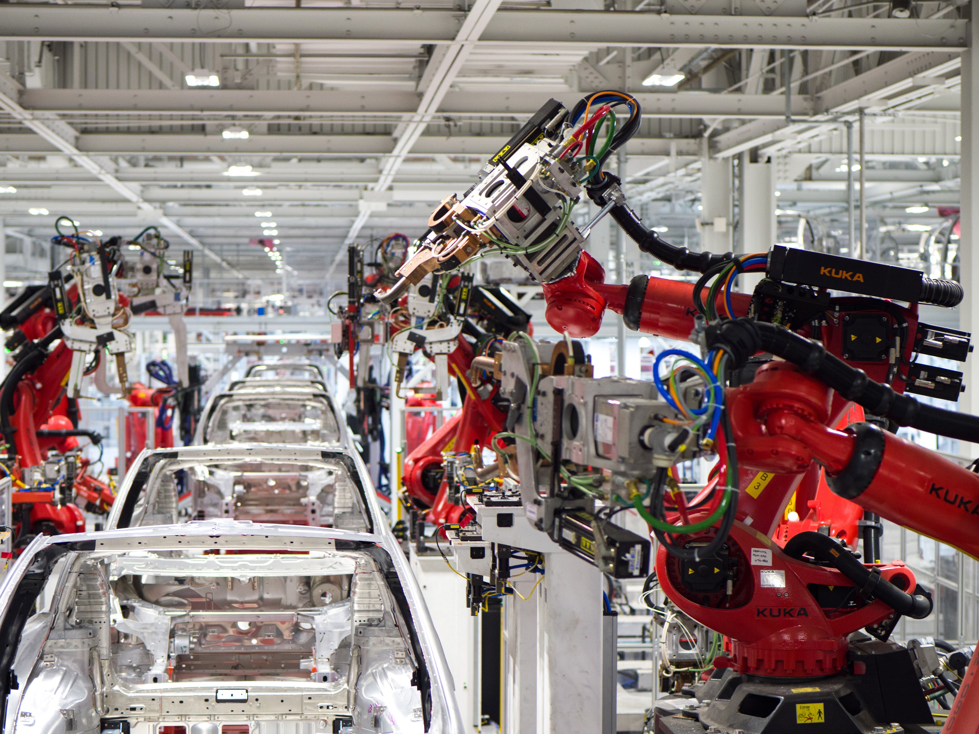 A production line at Tesla's factory in Fremont, CA