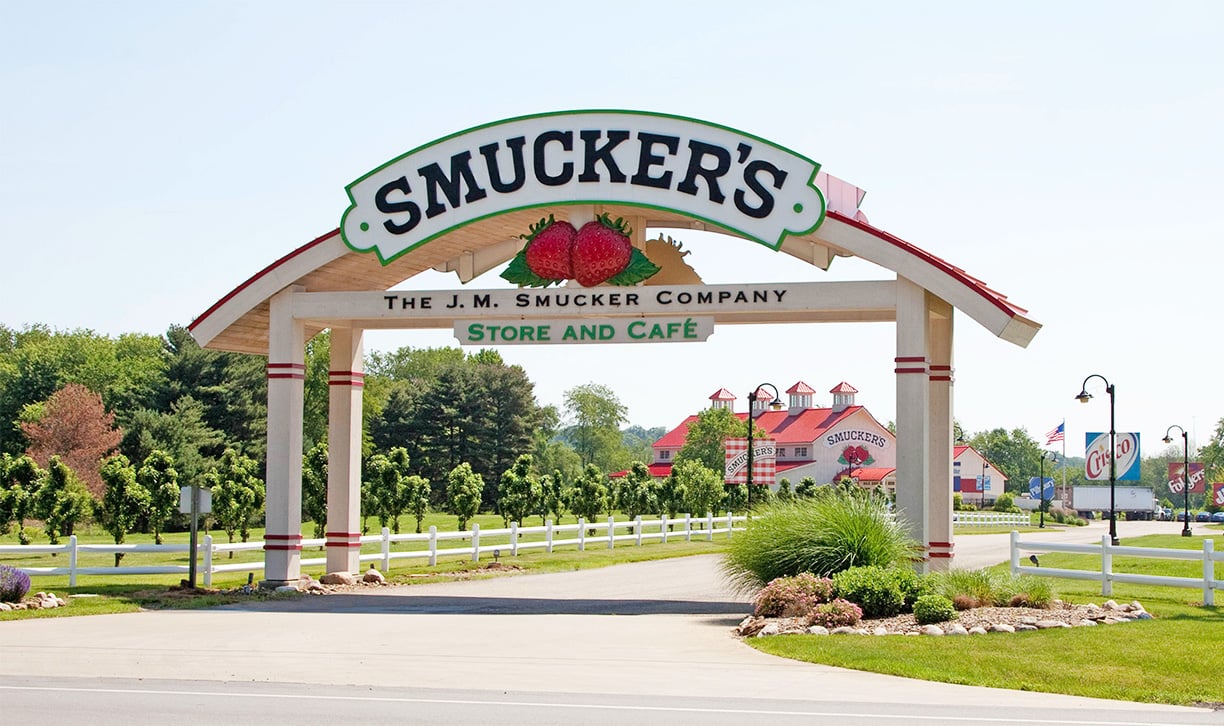 A sign with the Smucker's logo.