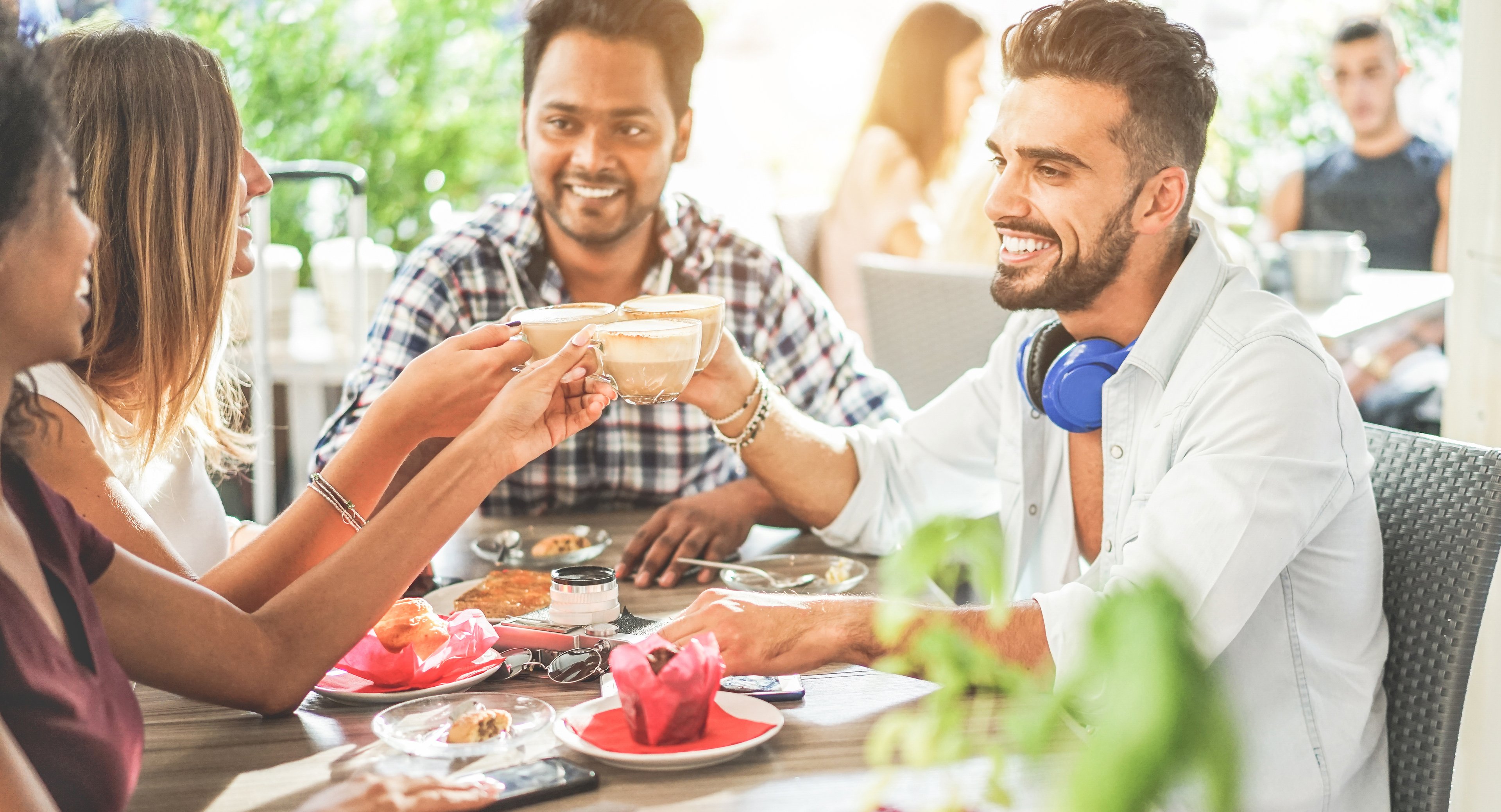 Group of young adults dining out
