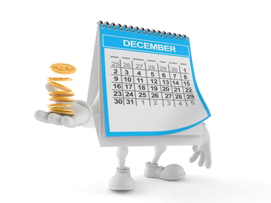 December calendar character holding coins