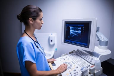 nurse examines radation monitor