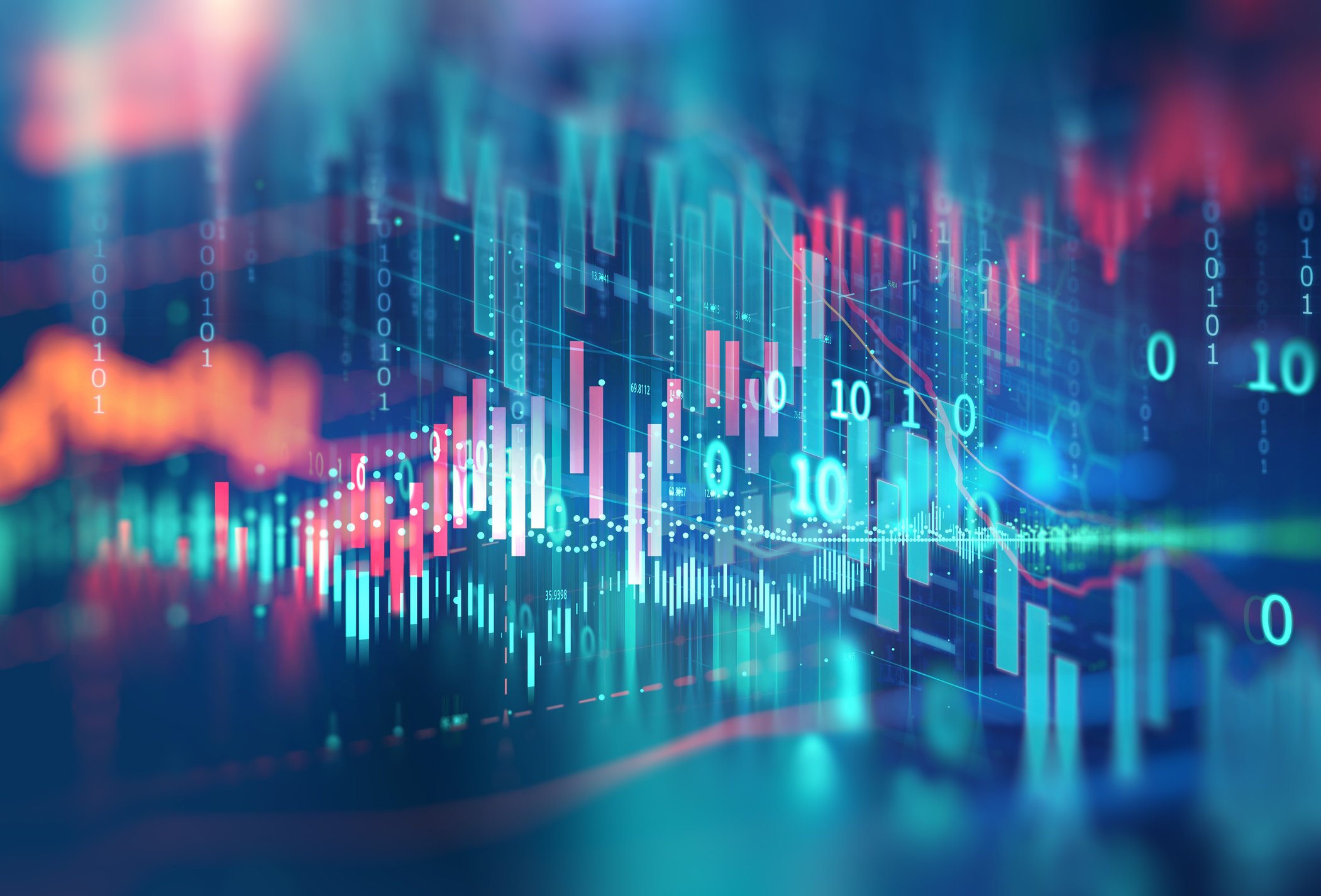 Stock chart with numbers on a blue background