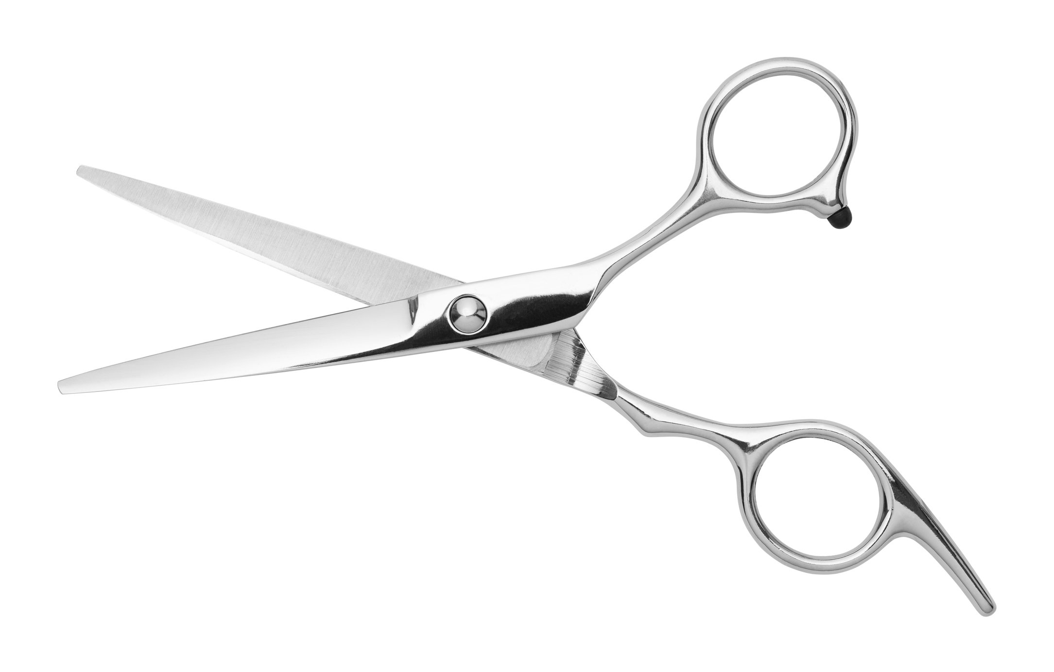 Silver-colored metal scissors.