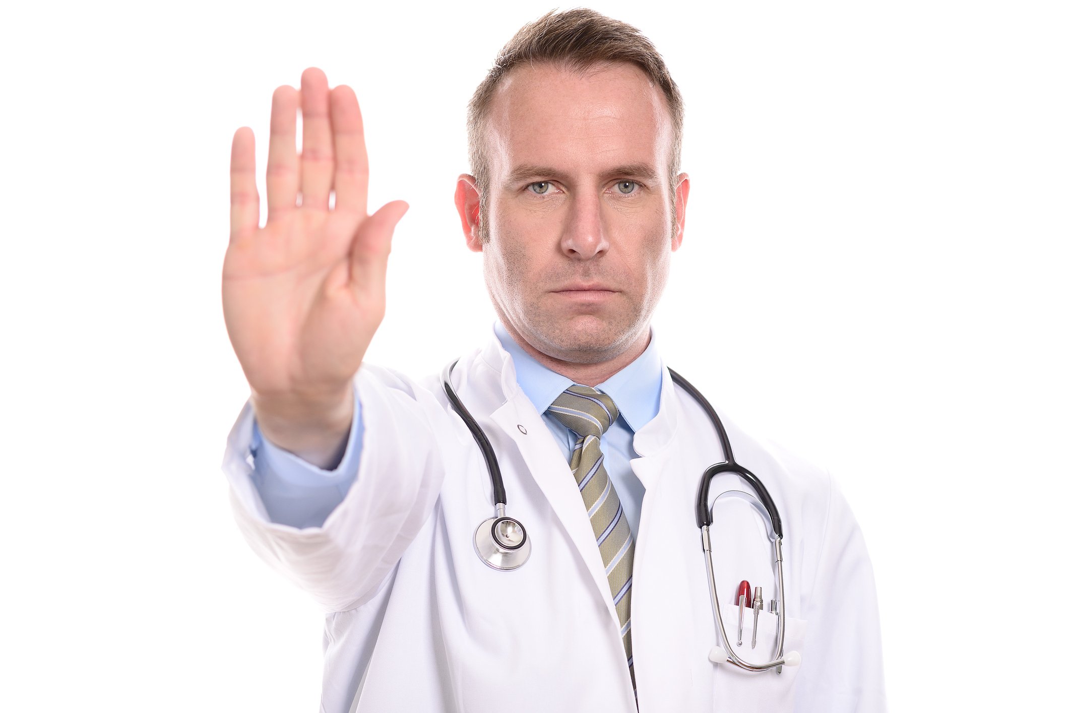 Doctor holding his hand up saying stop