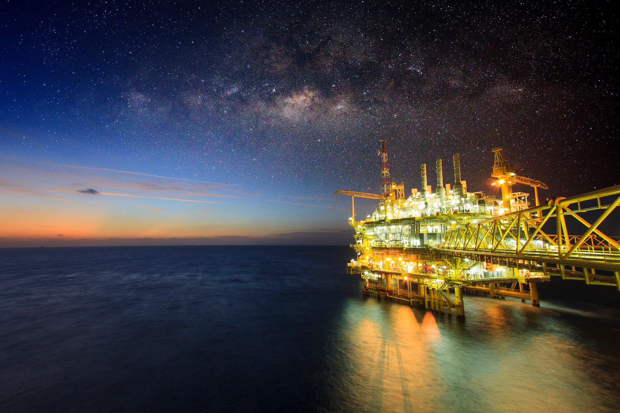 Getty Offshore Oil Rig at Night