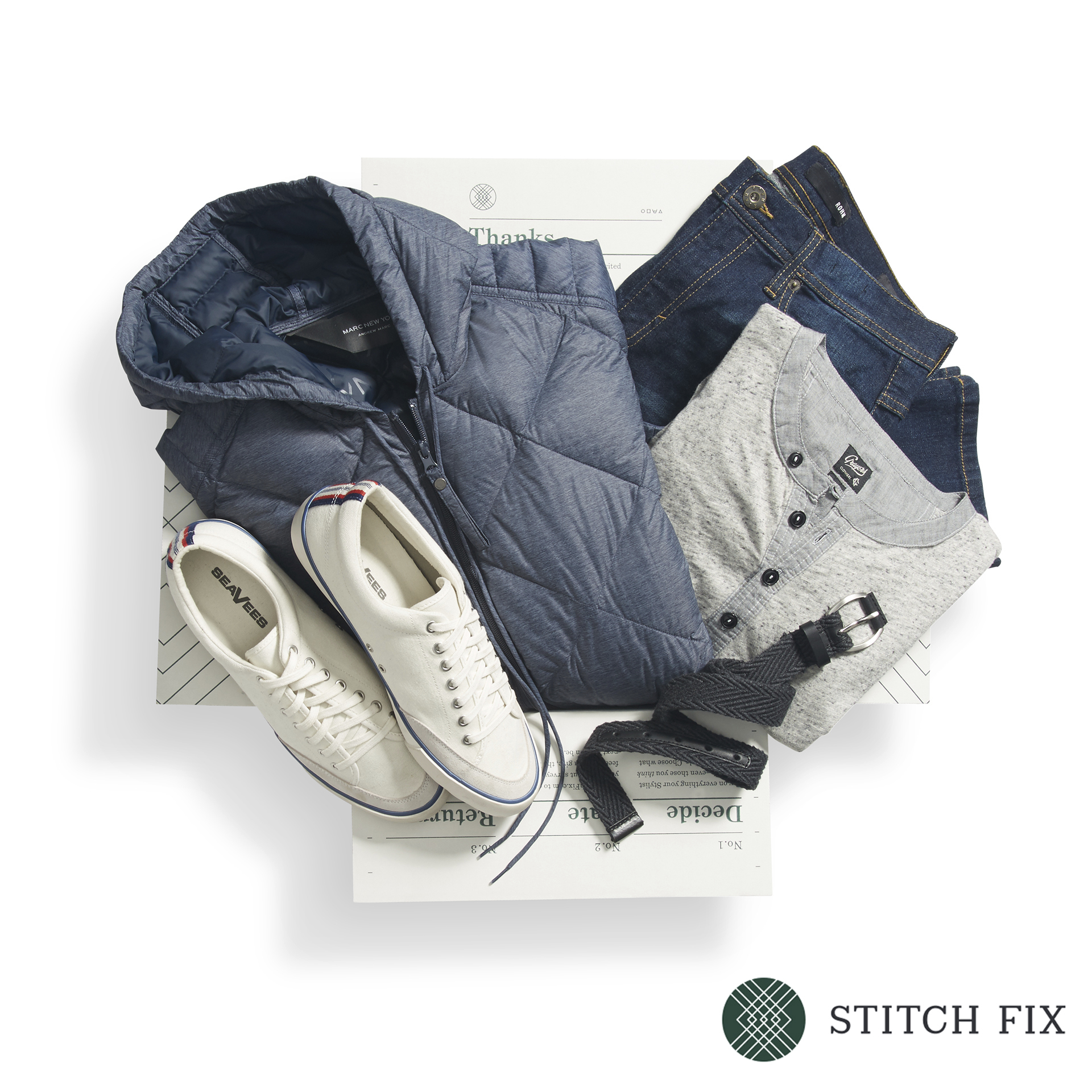 The contents of a Stitch Fix Men's box