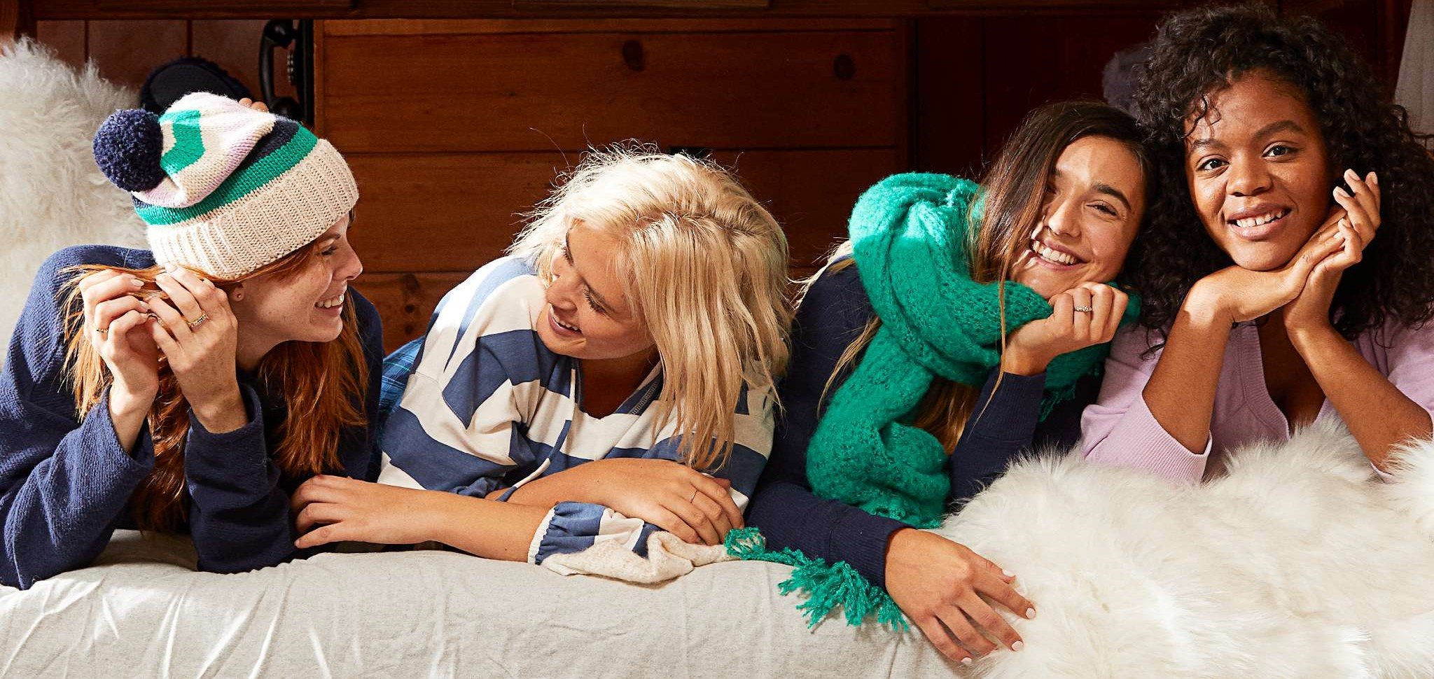 Four girls wearing winter apparel from Aerie