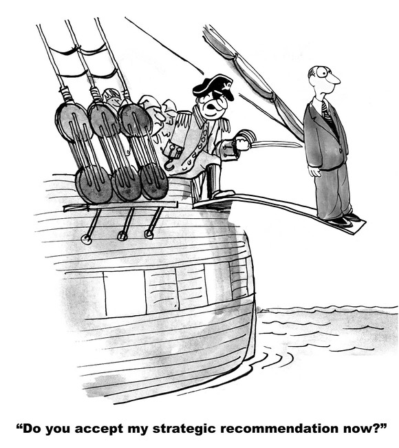 Pirates walking a businessman off the plank