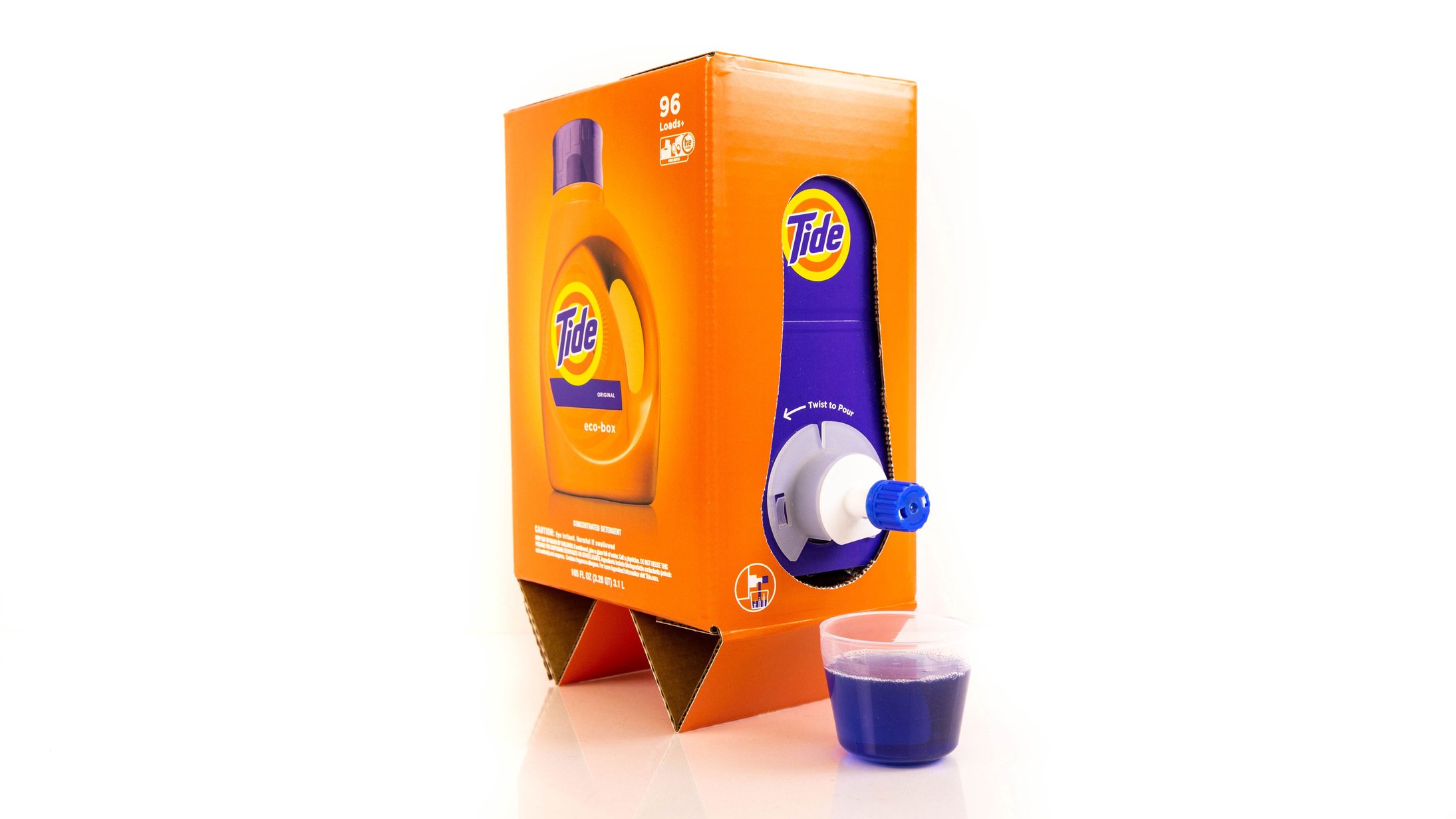 A slim footprint box of Tide liquid. 
