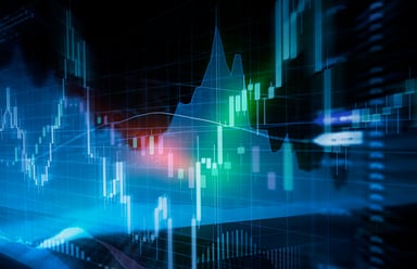 A stock chart showing green bars.