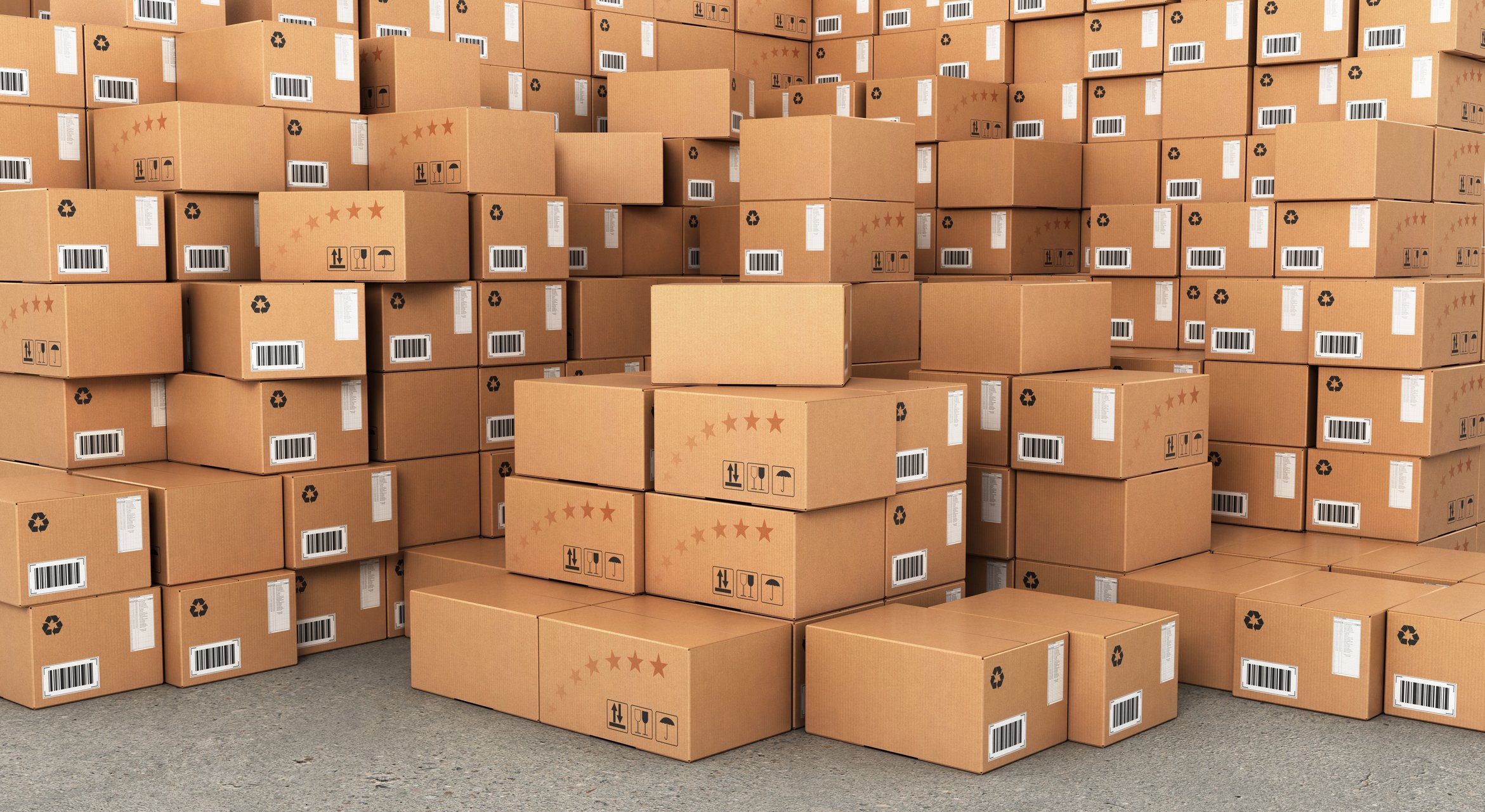 Stacks of delivery boxes.