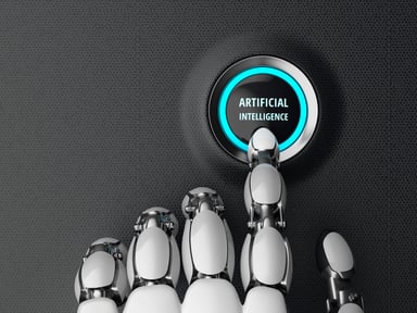Robot hand pushing AI button
