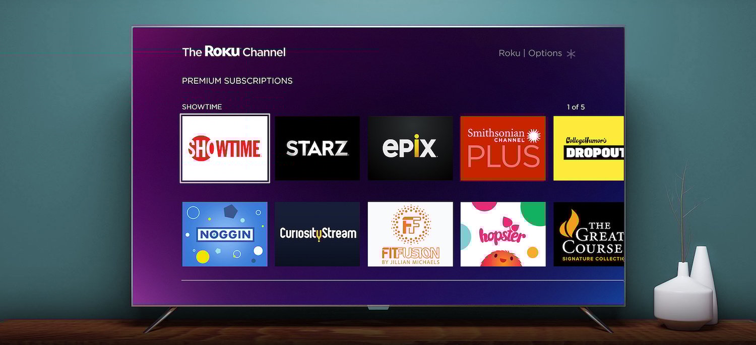 Image of a TV with Roku's Channel on the screen.