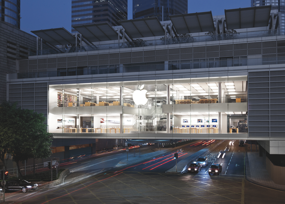 Exterior of Apple Store Hong Kong at night