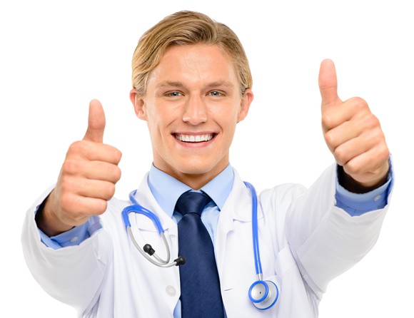 Doctor giving double thumbs-up