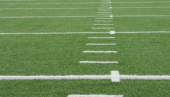 Close-up view of a football field.