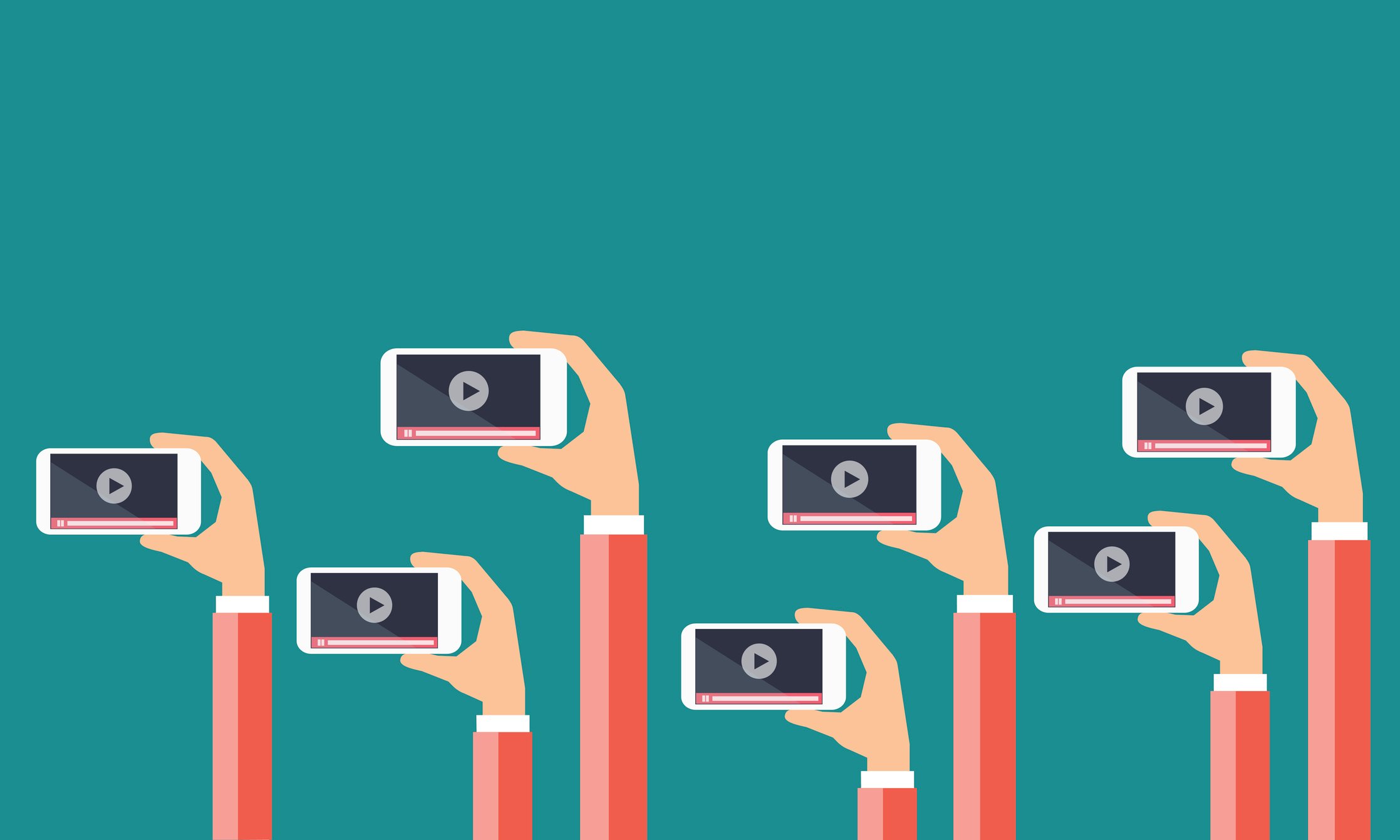 An illustration of people holding mobile phones.